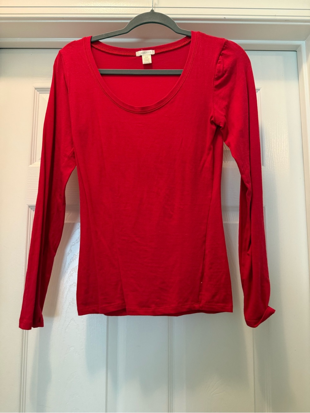 Bozzolo Red Scoop Neck Long Sleeve Top